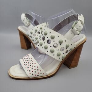 Donald Pliner Size 7.5 $250 Estee White Studded Chunky Heel Gladiator Sandals